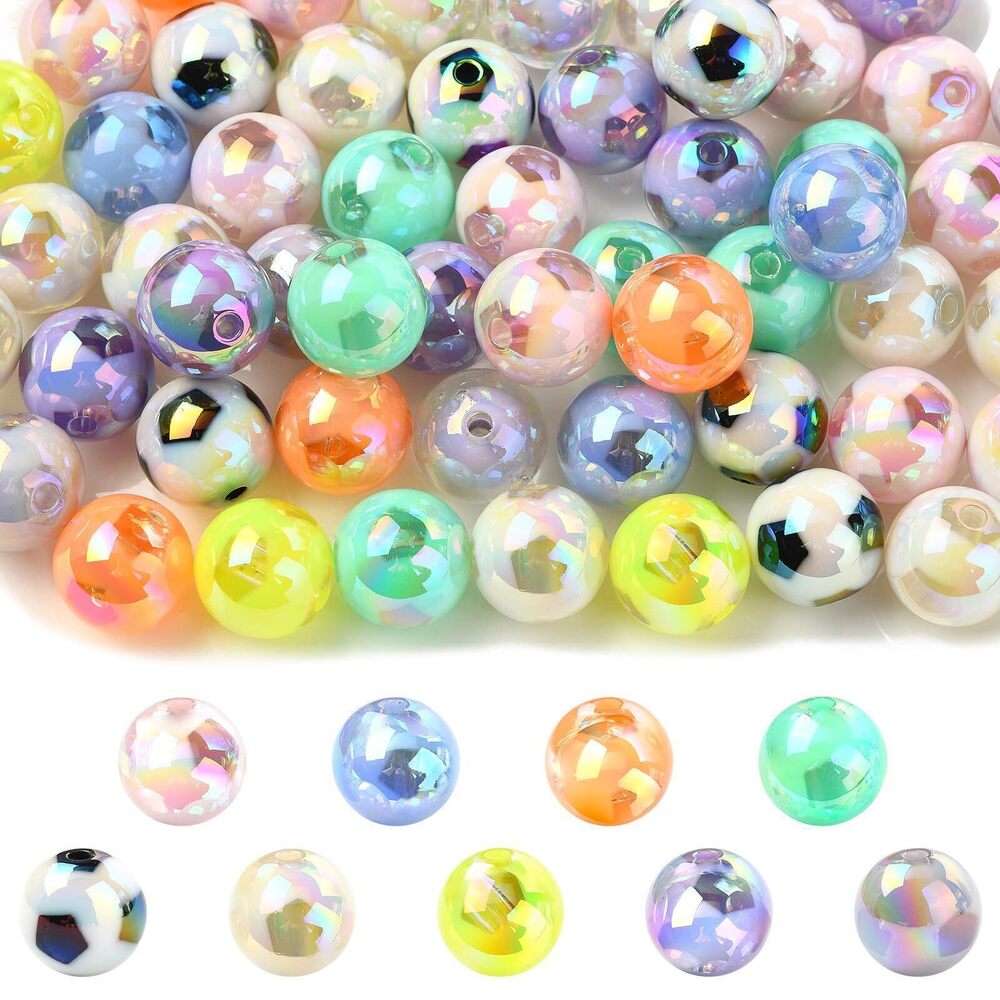 3579 16MM 100 pcs Football Theme Acrylic Beads Iridescent Sport Soccer